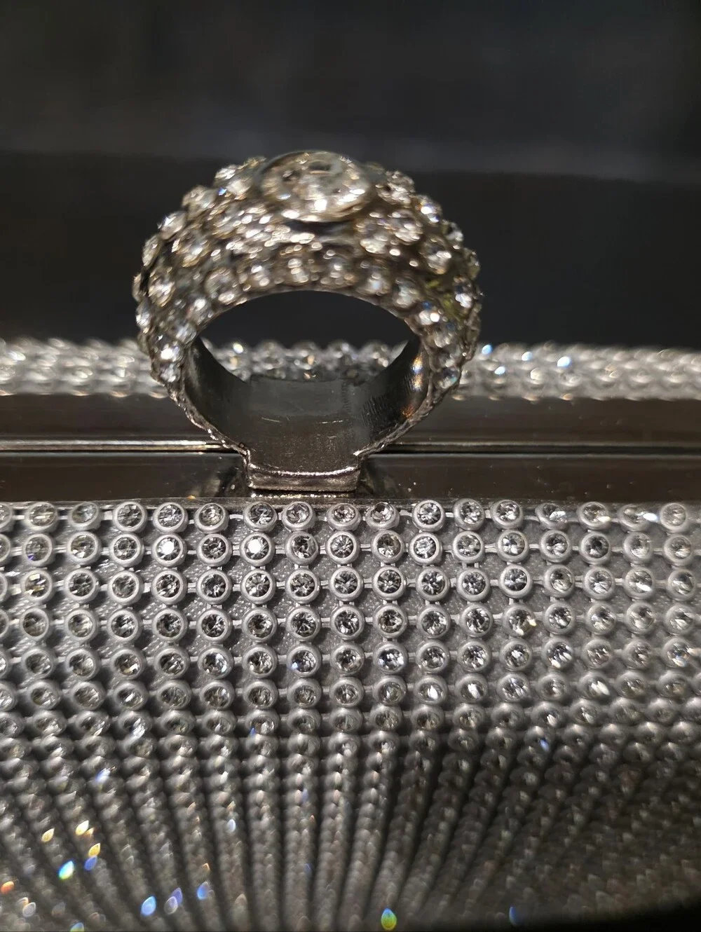 Silver Crystal Evening Clutch Bag with Ring Handle